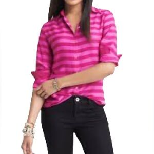Banana Republic Fuchsia Rugby Striped Button Down Shirt Size XS